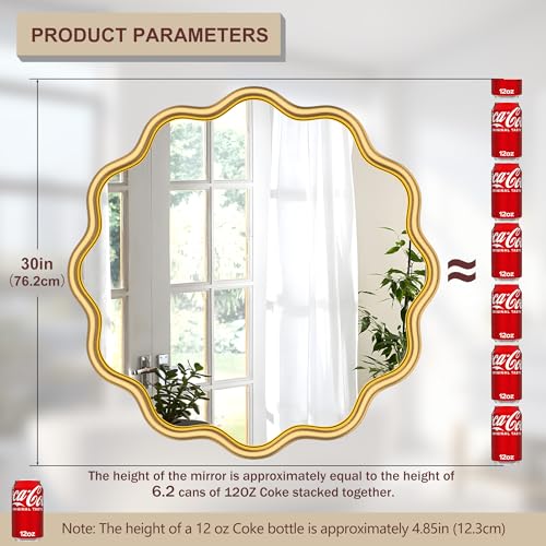 Gold Round Mirror 30 Inch Wavy Bathroom Vanity Mirror Gold Frame Modern Wall Mirror Decorative Wall