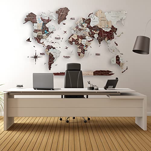 Handmade 3D Wood World Map Wall Art Large Wall Decor Track Your World Travels