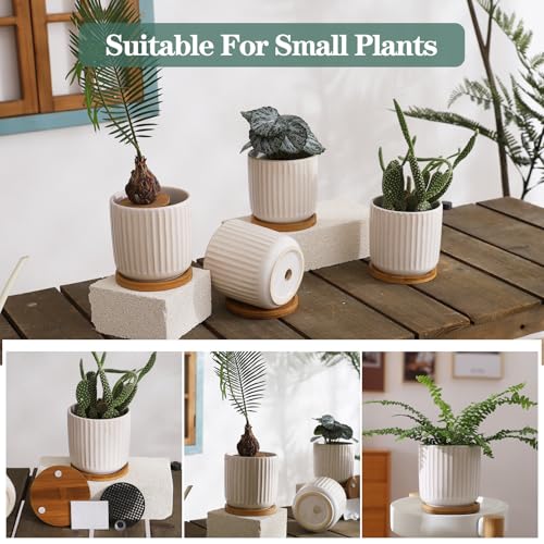 4 Inch Ceramic Plant Pots with Drainage Holes (4 Count)