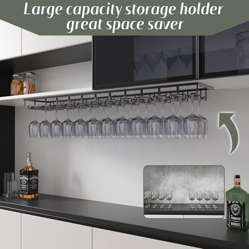 12 Row Wine Glass Rack Under Cabinet Large Capacity