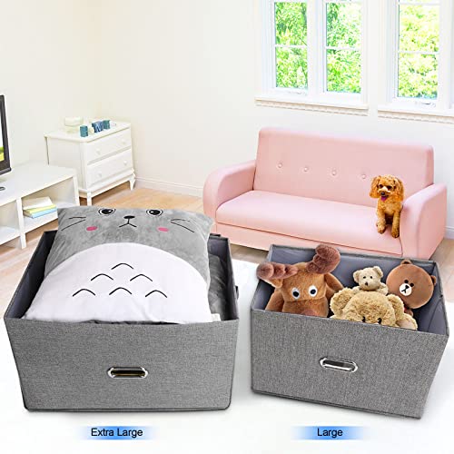 Large Linen Fabric Foldable Storage Bins with Removable Lid and Handles (2 Count)