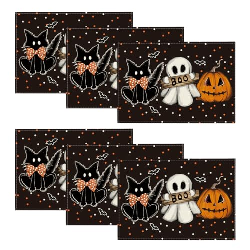 Polka Dot Ghost Pumpkin Cat Boo Halloween Placemats Set of 6 (6 Count)