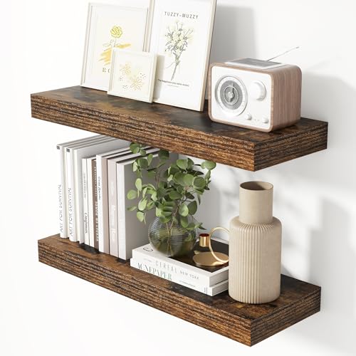 24 Inch Floating Shelves for Wall Rustic Brown Shelves Set of 2 (2 Count)