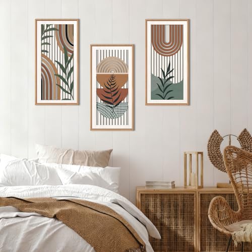 Boho Wood Wall Art Framed 8x16 Inch Set of 3 Mid