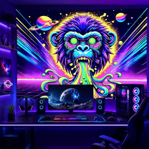 Blacklight Tapestry Gorilla Monkey Room Decor 78 x 59 Inch