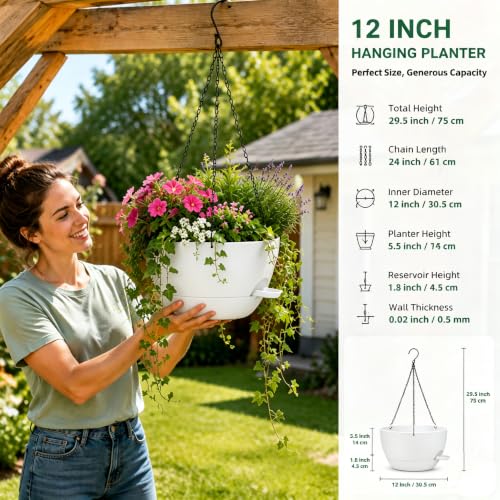 12" Self Watering Hanging Planters with Chains (2 Count)
