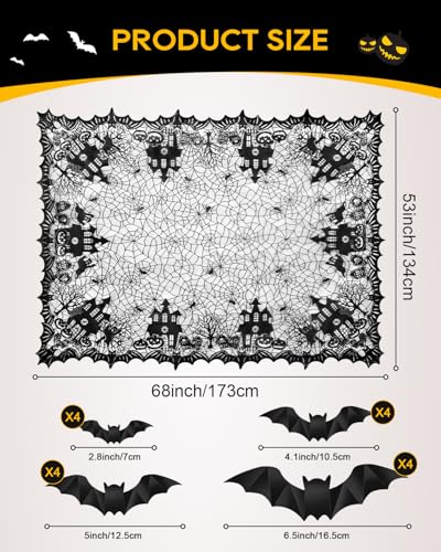 Black Lace Tablecloth Halloween Set 53x68 inches