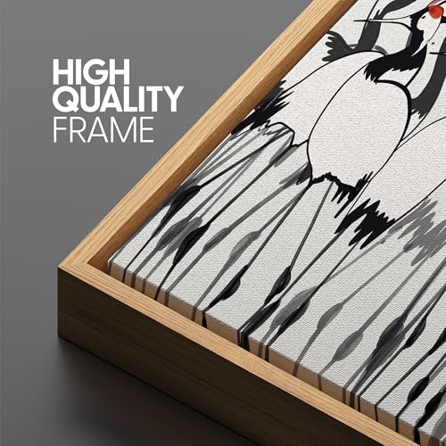 Large Framed Canvas Print Wall Art Minimalist Crane Flock Japanese Ink Style Bird Illustrations Decorative Colorful Multicolor for Bedroom