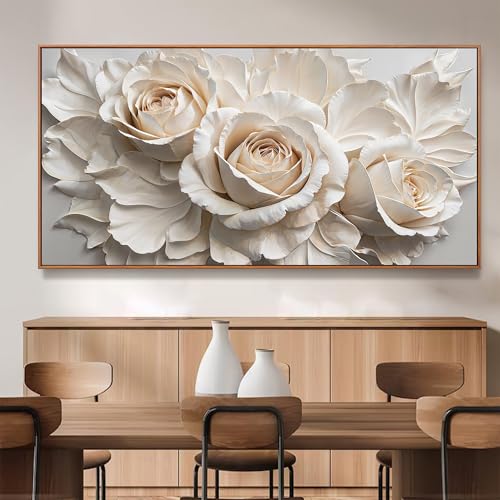 Large Wall Art For Living Room Home Wall Decor Modern Canvas Art Wall Decor 29 X 58 Inches White Flower Wall Art Elegant Picture For Bedroom Hotel Office Artwork With Framed