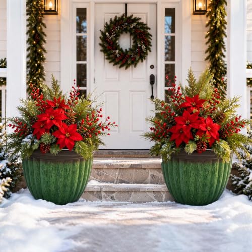 Autodaya 15" Large Planters For Outdoor Plants Set Of 2 Plastic Flower Pots (2 Count)