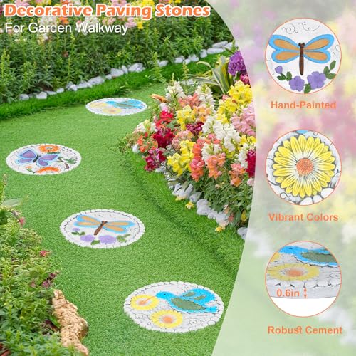 3 Pack Cement Stepping Stones Outdoor 10 Inch Round Garden Stepping Stones (3 Count)