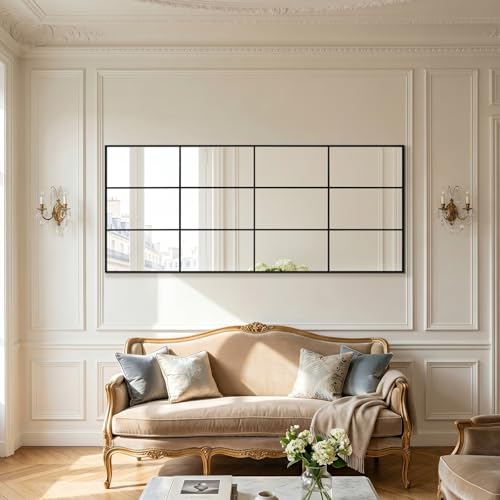 Windowpane Mirror Full Length 71""x30"" Wall Mounted Art Pane Mirror Farmhouse Decorative Floor Mirror Leaning Hanging Wall Mirror for Bedroom Living Room Entrance