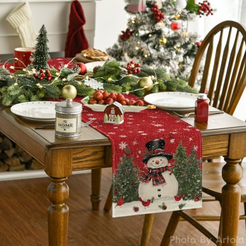 Snowman Christmas Table Runner Home Party Decor 13x72 Inch