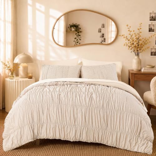 Tan Gingham Full Size Comforter Sets