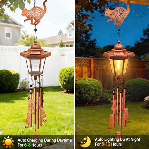 Large Solar Cat Wind Chimes