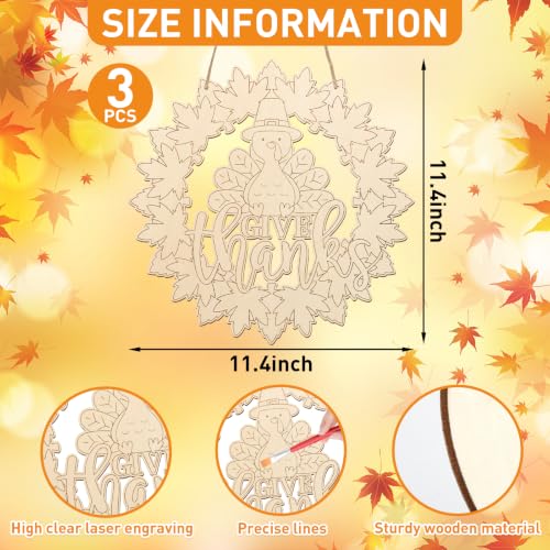 Unfinished Fall Wreaths Wood Crafts to Paint Set of 3 (3 Count)