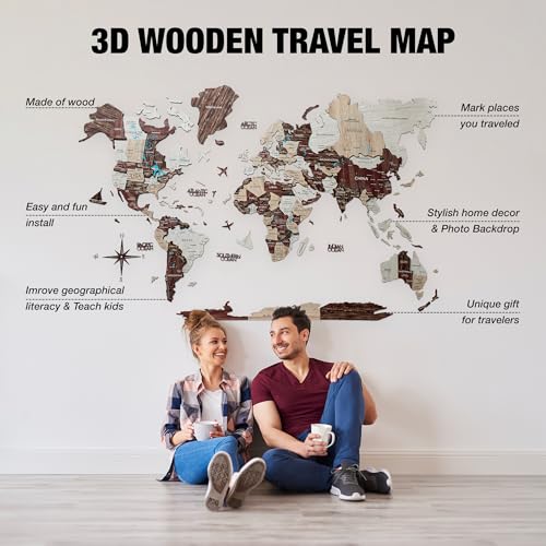 Handmade 3D Wood World Map Wall Art Large Wall Decor Track Your World Travels