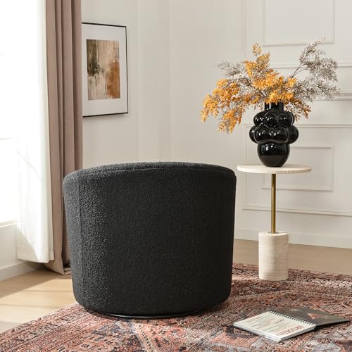 34" W Mid Century Modern Boucle Swivel Barrel Chair