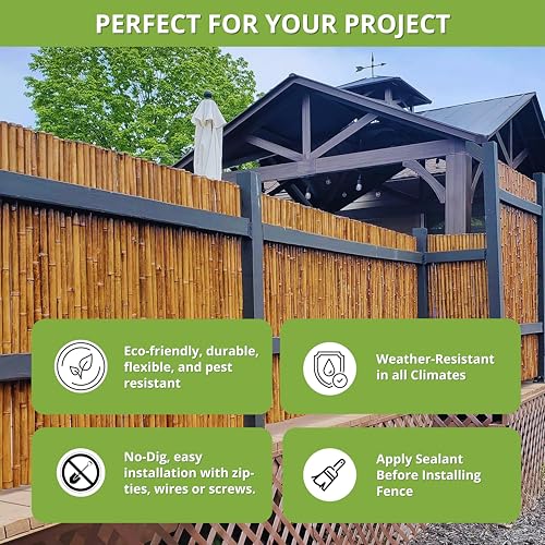 Caramel Brown Bamboo Fence Roll Outdoor Fencing Panels 4 ft H x 8 ft L