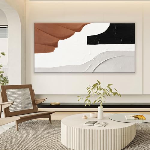 White Wall Art Large Abstract Wall Art Geometric Brown Color Block Canvas Art Wall Decor Painting Artwork Canvas Simple Picture Artwork Decorations For Living Room Bedroom Office Home Decor 29" X 58"