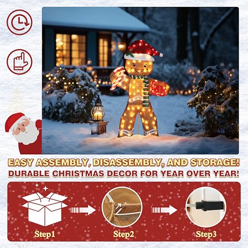 5FT Gingerbread Man with Candy Cane and Gift Box Decoration