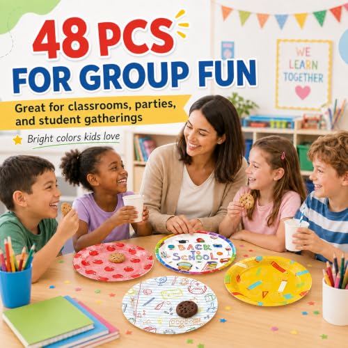 48PCS Back to School 7inch Paper Plates Disposable Party Supplies Tableware (48 Count)