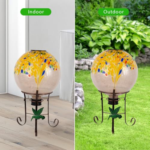 10" Diameter Solar Gazing Ball and 8.5" Metal Stand Yard Art