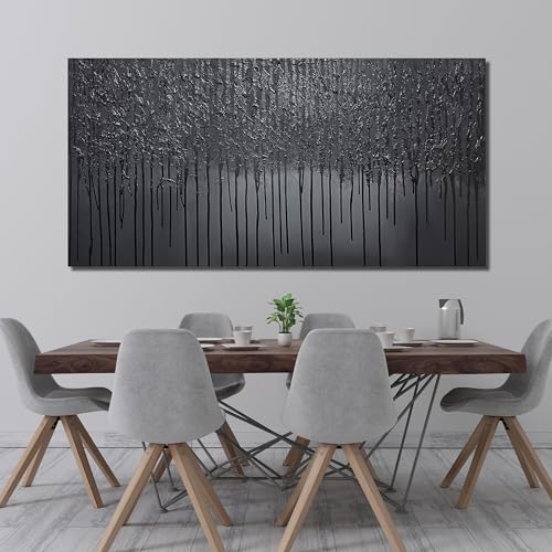 3D Painting Wall Art for Living Room Black Abstract Wall Decor for Dining Room Extra Large Wall Art for Office Size 40 x 80 Inch