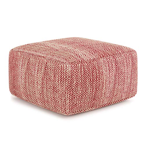 Nate 20" Wide Square Pouf in Red Handwoven Cotton
