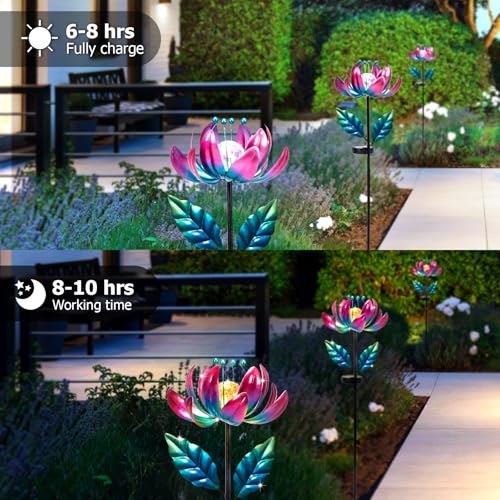 Solar Purple Metal Flower Wind Spinners