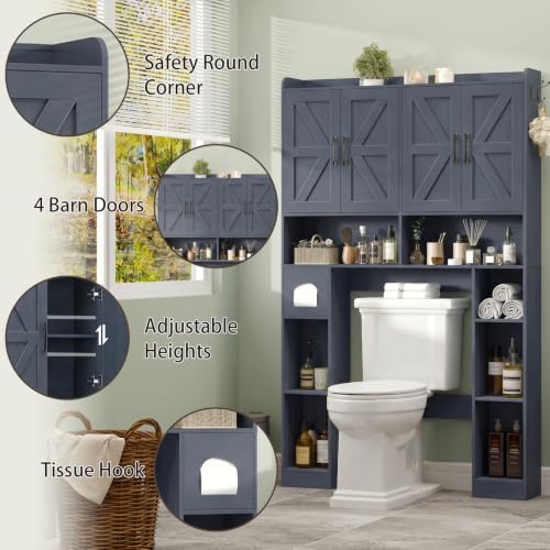 Farmhouse Over The Toilet Storage Cabinet with 4 Barn Doors