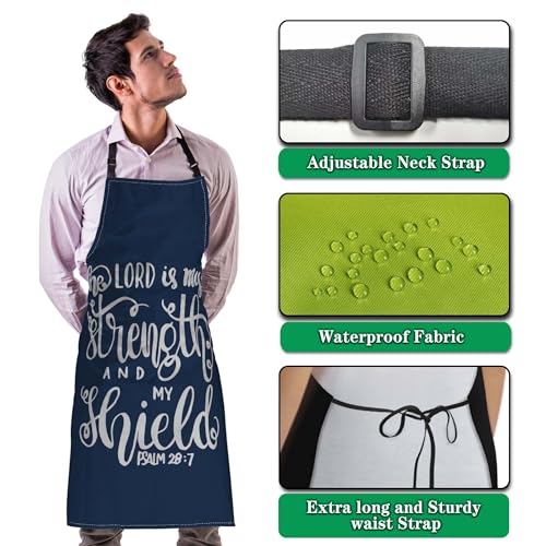 Baking Apron for Men the Lord Is My Strength and My Shield Bible Verse Modern Cute Aprons for Men for Kitchen Cooking Restaurant BBQ Painting Crafting 27”