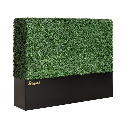 Artificial Boxwood Hedge Wall with Black Steel Planter Box (16 Sq Ft)