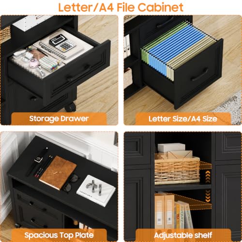 Farmhouse Filing Cabinet with Adjustable Shelf & Wheels