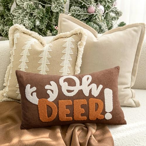 Embroidered Deer Christmas Pillow Covers 12x20