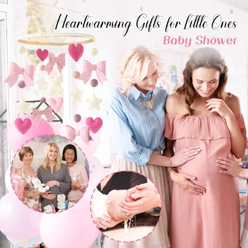 Pink Bow Baby Crib Mobile with Pink Ribbon Bow Garland Banner