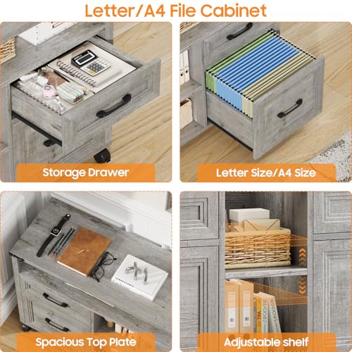 Farmhouse Filing Cabinet with Adjustable Shelf & Wheels