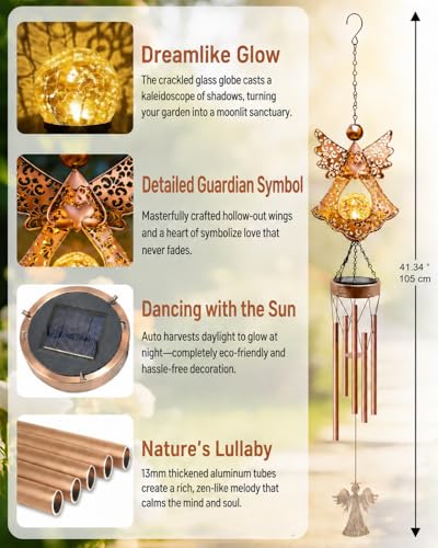41" Large Angel Solar Wind Chimes for Outside