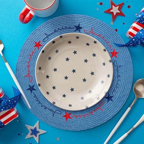 4Pcs Round Patriotic Placemats Stars Embroidered Place Mats 4th of July Dinner Table Mats for Independence Day 250th Anniversary Home Birthday Party Decor (4 Count)