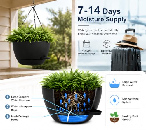 12" Self Watering Hanging Planters with Chains (2 Count)
