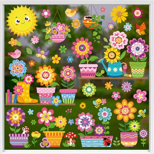 Window Clings Kids Colorful Garden Flower Reusable Windows Decals