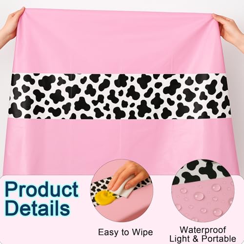 6 Pack 108 x 54 Inch Cow Print Tablecloth Cow Plastic Table Cover Birthday Party Table Cloth Disposable Plastic Farm Animal Party Cover for Disco Cowgirl Decorations Supplies Pink (6 Count)