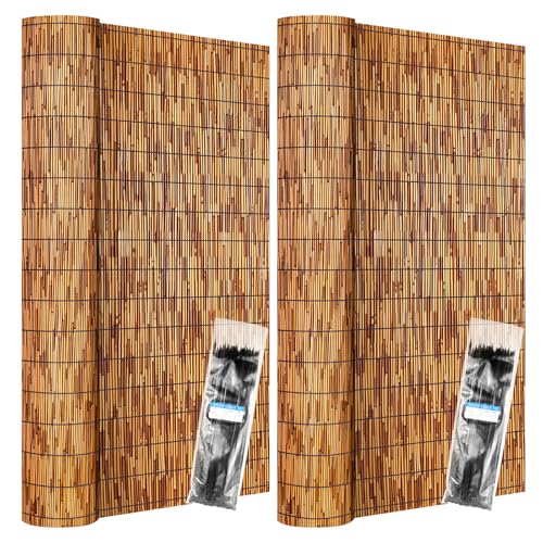 Reed Fencing Rolls 2 Pcs Natural Bamboo Fence 4FT X 16.4FT Privacy Screen Curtains Fence for Balcony Patio Garden Backyard Shades Outdoor (4 Sq Ft)