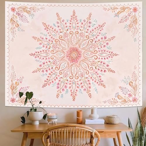 Floral Mandala Tapestry Boho Tapestry for Bedroom Pink Tapestries Wall Hanging Living Room Wall Art and Home Decor 60x80
