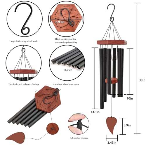 Memorial Wind Chimes for Outside 30 inch Black Sympathy Gift Decor Outdoor
