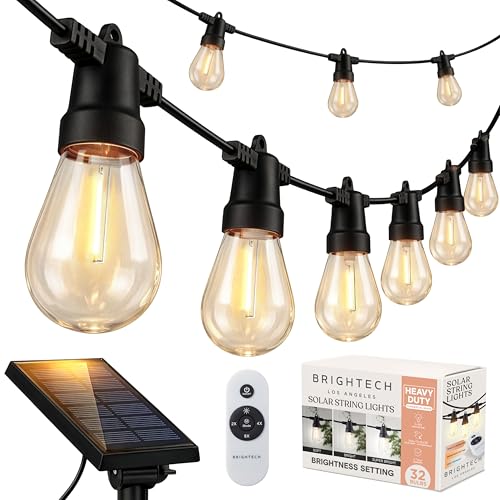 104 (52x2) FT Ambience Pro Solar Powered Outdoor LED String Lights - Waterproof Remote Control Lights - 32 Bulbs, 7W Solar Powered Soft White Light for Camping, Patio, Garden (104 Foot)
