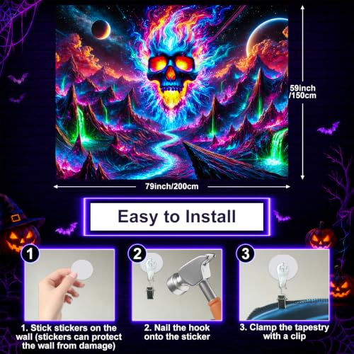 Blacklight Tapestry Skull Galaxy Party Wall Decor 78 x 59 Inch