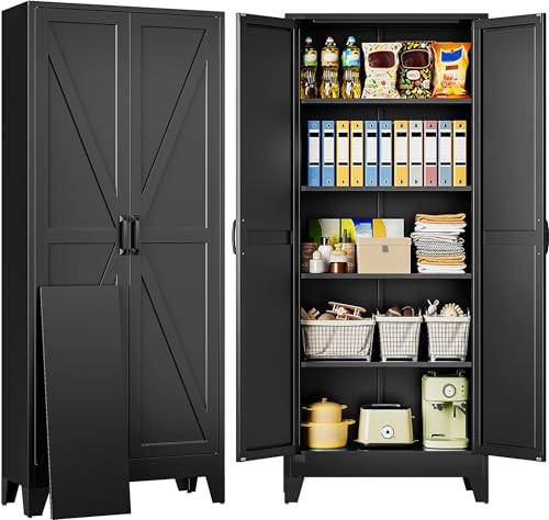 Wide & Deep Pantry Storage Cabinets with 2 Doors and 5 Shelves