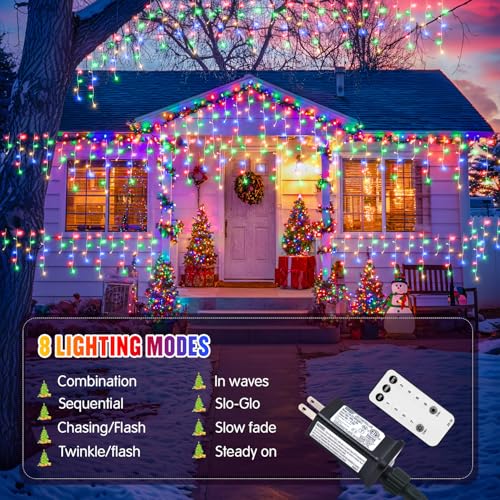 Multicolor Icicle Christmas Lights with Remote (38.8 Foot)
