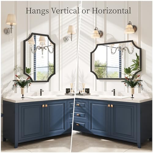 20"x28" Scalloped Black Bathroom Mirror for Wall Mount